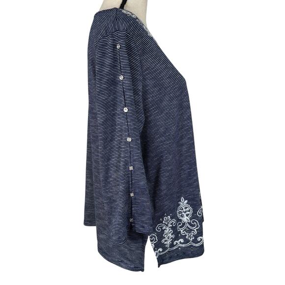 Alfred Dunner X-Large Top Striped Floral Embroidered 3/4 Sleeve Stretch Slits - Picture 5 of 9